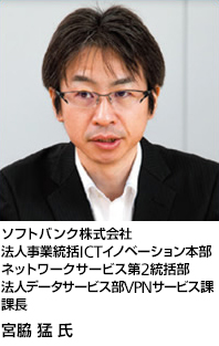 ソフトバンク株式会社
宮脇 猛氏
ソフトバンク株式会社
法人事業統括ICTイノベーション本部
ネットワークサービス第2統括部
法人データサービス部 VPNサービス課
課長