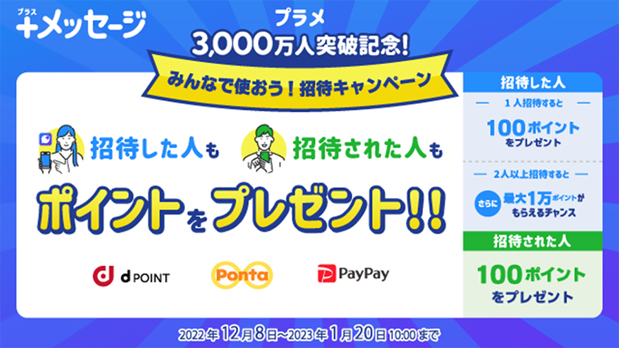 「+メッセージ(プラスメッセージ)」の利用者数が3,000万人を突破