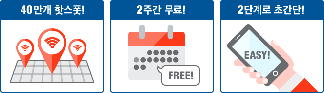 40만개 핫스폿! | 2주간 무료! | 2단계로 초간단!