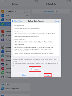 Confirm details of “Using 4G Data Prepaid (Important Notice) ”, if agree ,checkmark “Agree”, and tap “Next”
