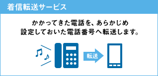 着信転送サービス かかってきた電話を、あらかじめ設定しておいた電話番号へ転送します。